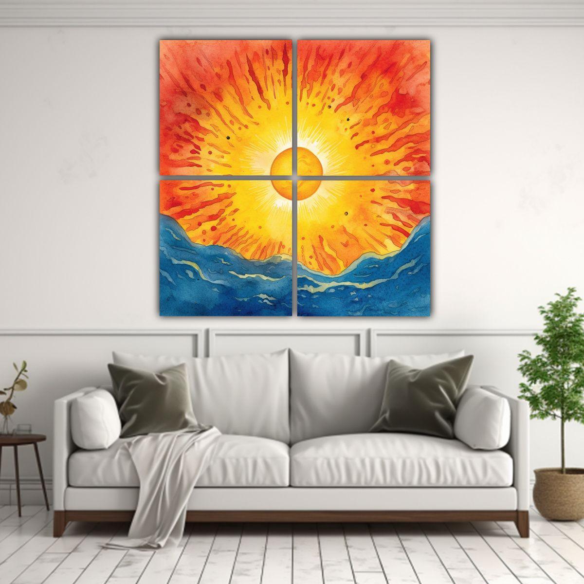 Cuadriptico Abstracto Fantástico Sol Visto Desde 180x180 Cm-2