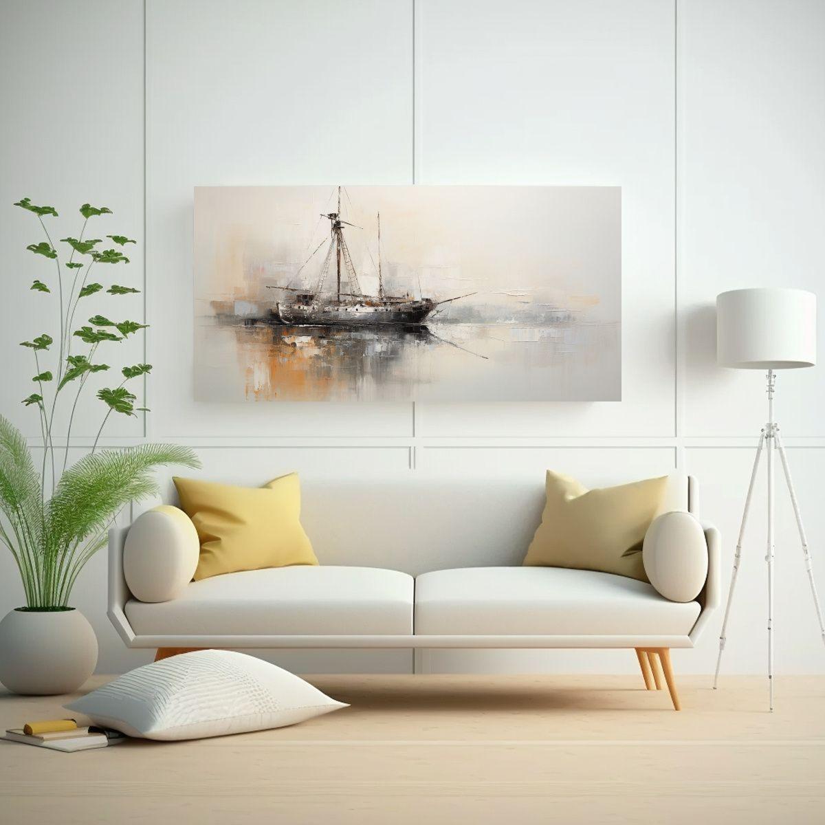 Pintura Abstracta De Barco En Blanco Y Negro Arte 140x70cm-2