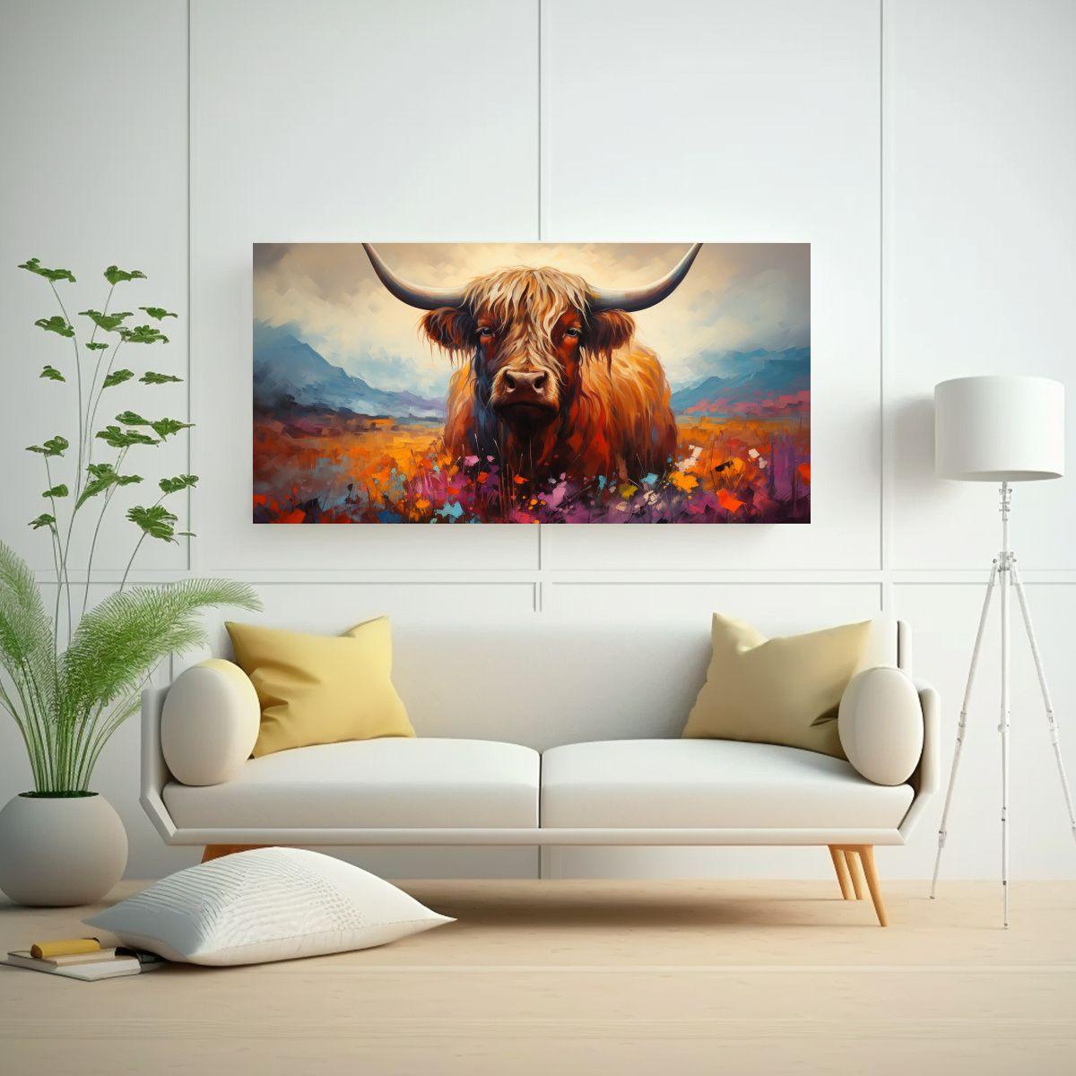 Pintura Al Estilo óleo Moderna De Vaca De Las Hig 80x40cm-2