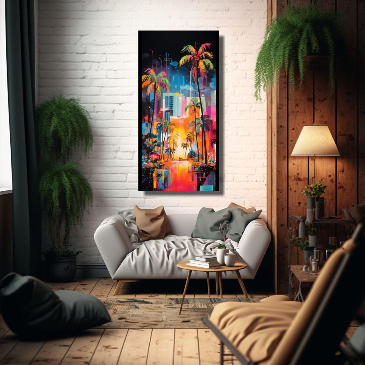 Cuadro Abstracto De Colores Neón Inspirado En La 70x140cm-2