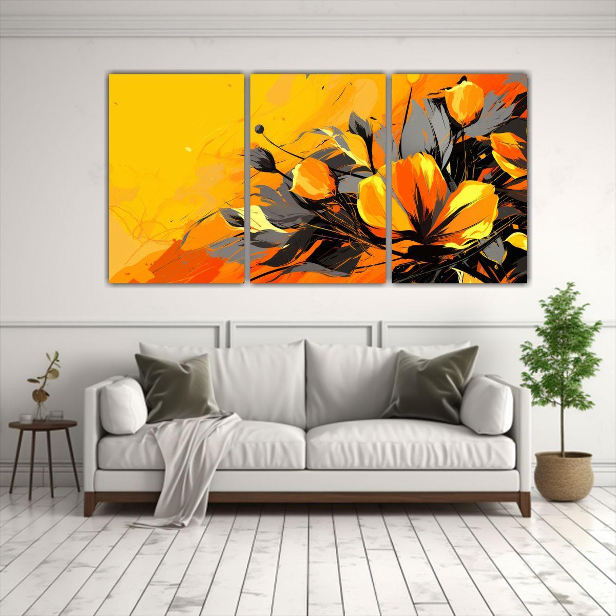 Set 3 Pinturas Decorativas Amarillo Y Naranja 150x75 Cm-2