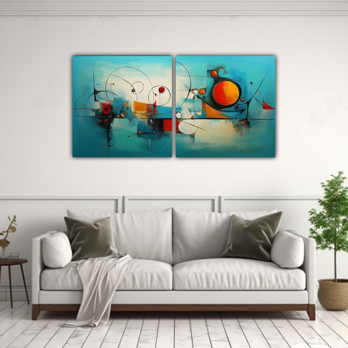 Pinturas Abstractas Turquesa Para Decoración: 100x50 Cm-2