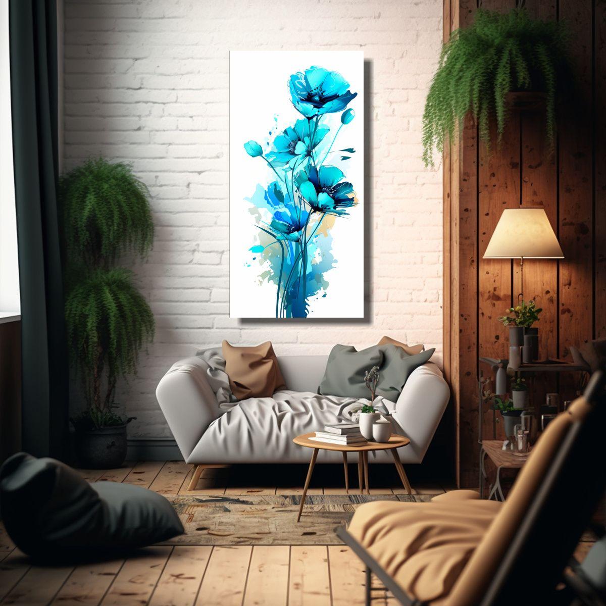 Cuadro Composición Luminosa Colores Turquesa 70x140cm-2