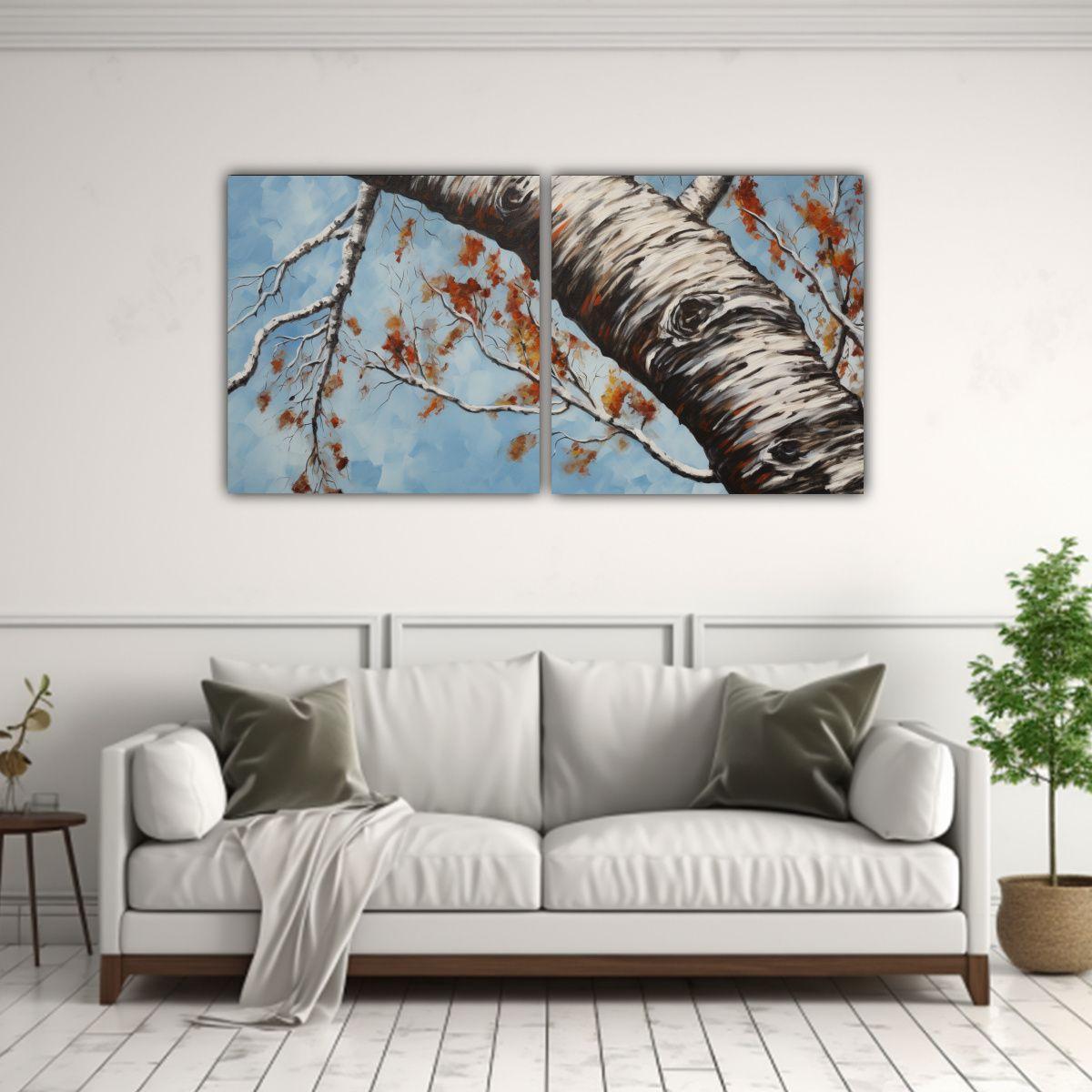 Pintura Abstracta De árbol De Abedul En Estilo 120x60 Cm-2