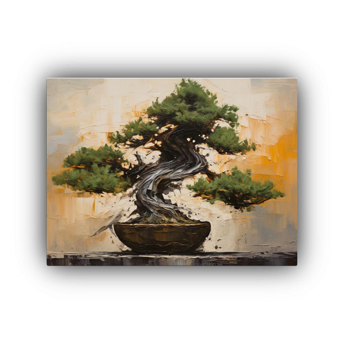 Pintura Abstracta Detallada De Bonsái En Lienzo 45x30cm-0