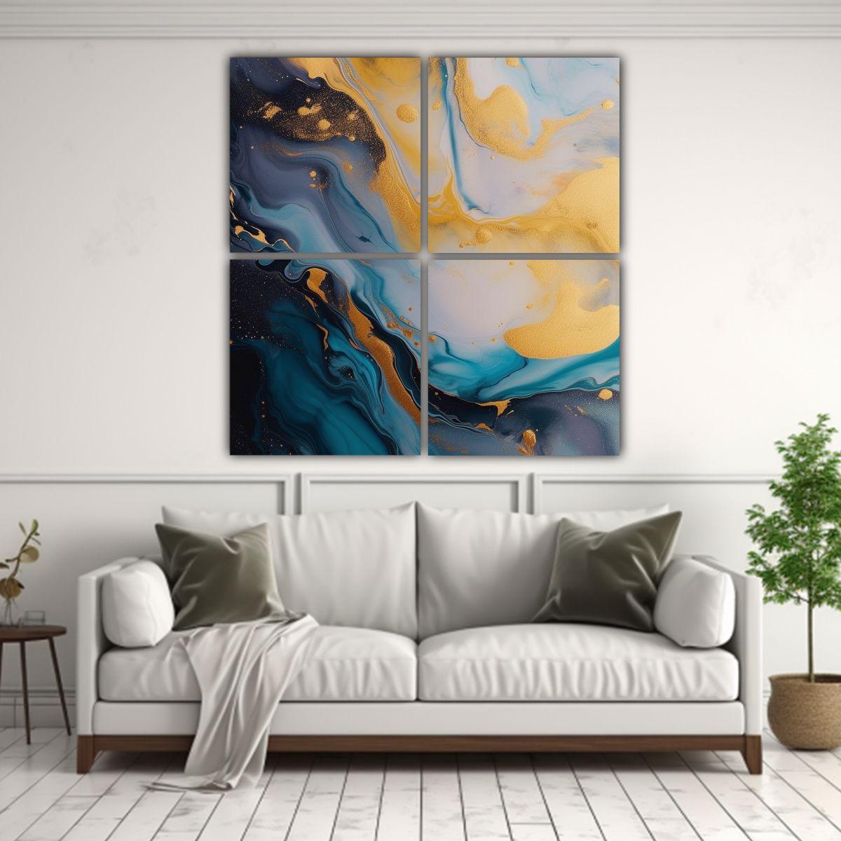 Cuatro Telas Abstractas En Bastidor Con Suavidad 160x160 Cm-2