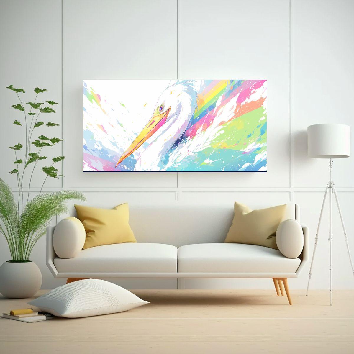 Cuadro Neo Pop Art Pelícano En Colores Arcoíris 40x20cm-2