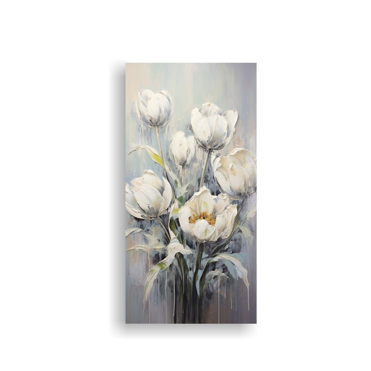 Pintura En Lienzo Estilo TULIPANES Blancos Arte 60x120cm-0