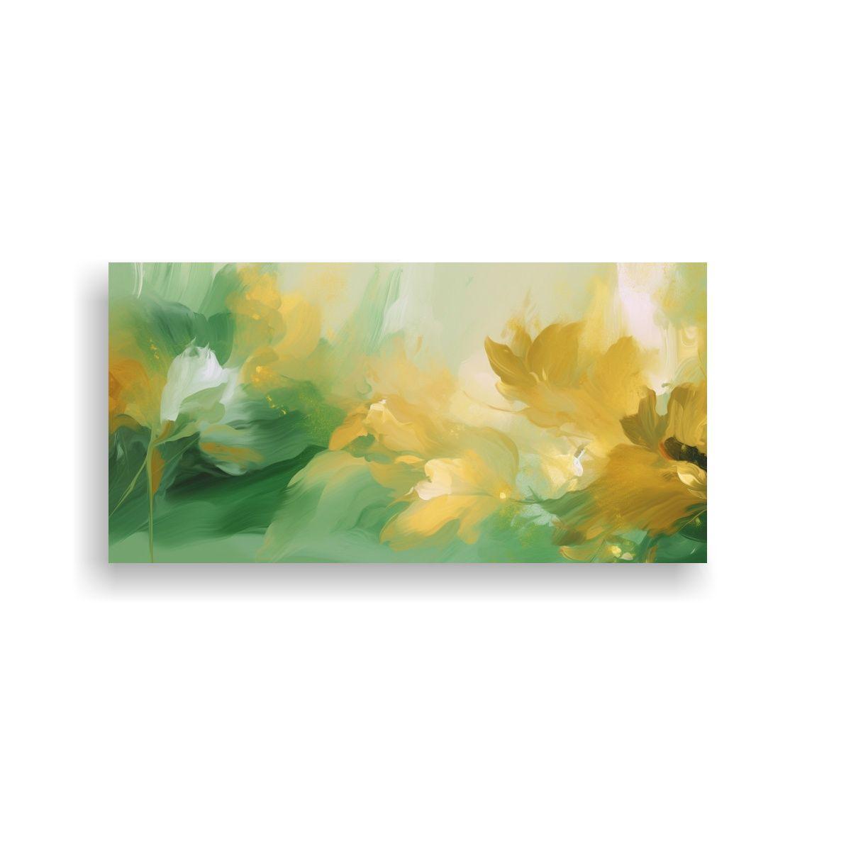 Cuadro Conceptual Abstracto Floral Verde Y Dorado 160x80cm-0