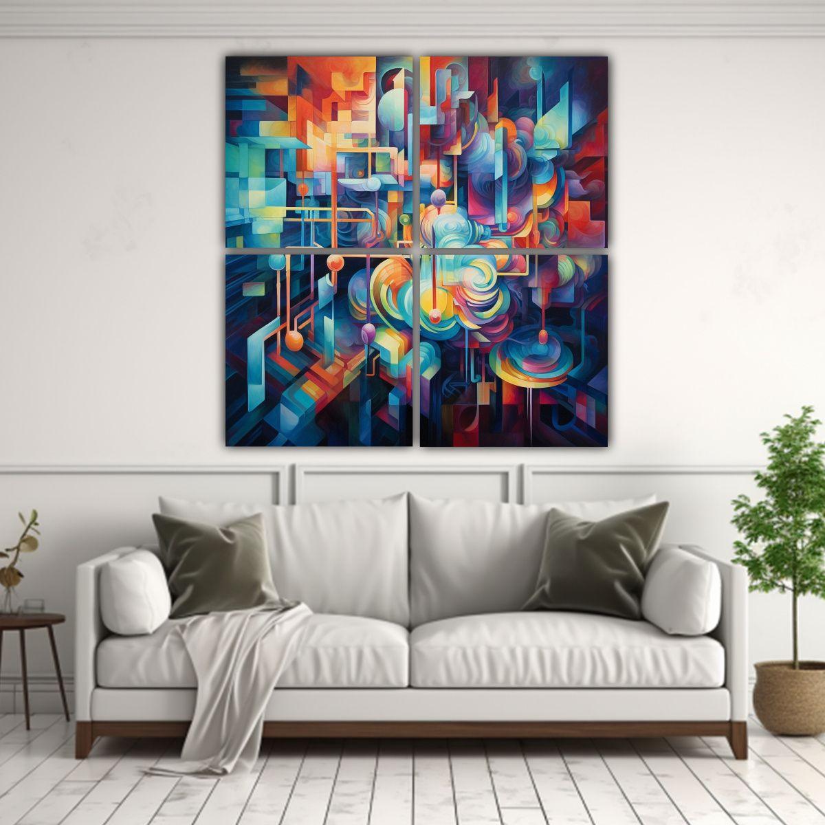 Pintura Abstracta Cuatro Composición Cuadrado 160x160 Cm-2