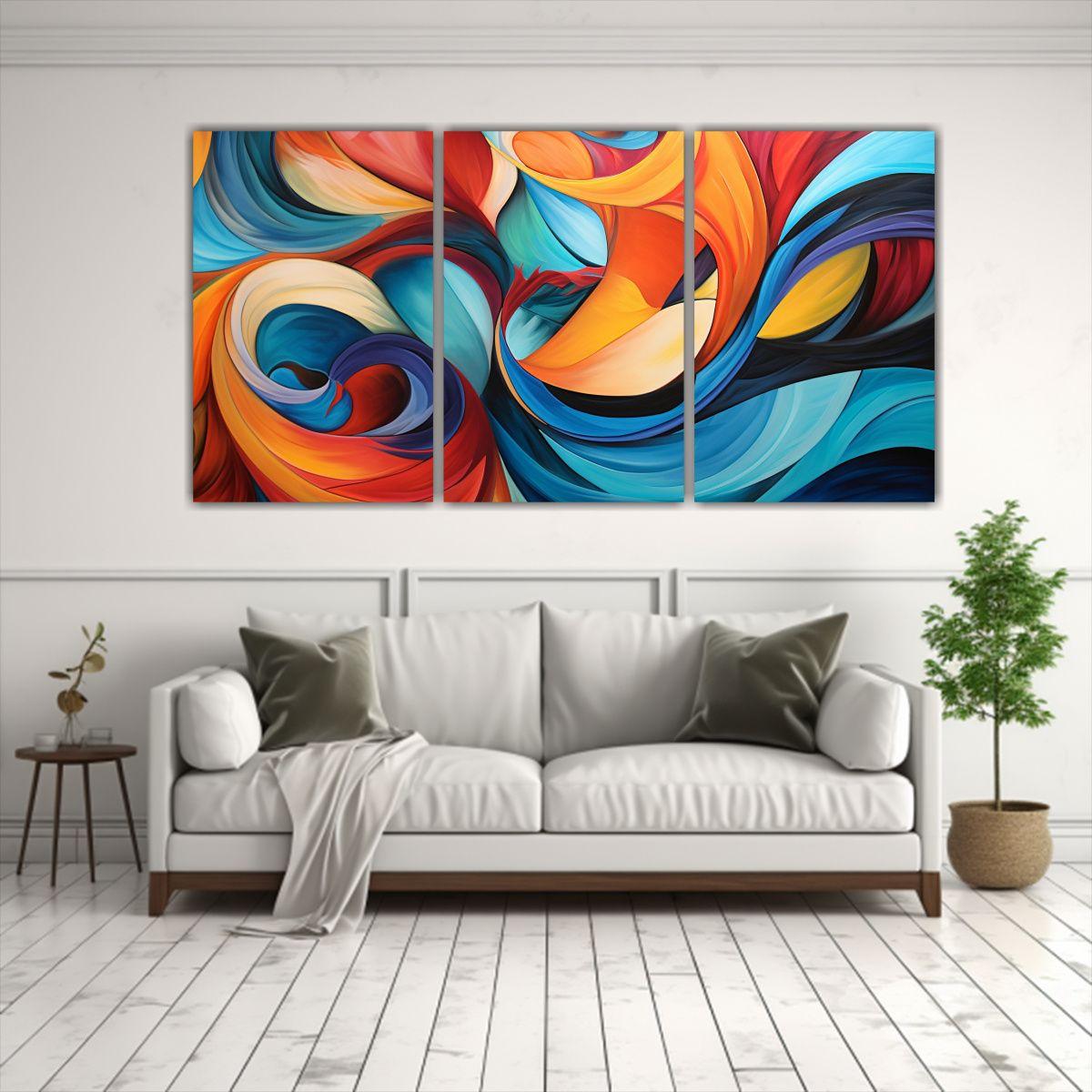 Tríptico Calidos Con Patrones Abstractos 240x120 Cm-2