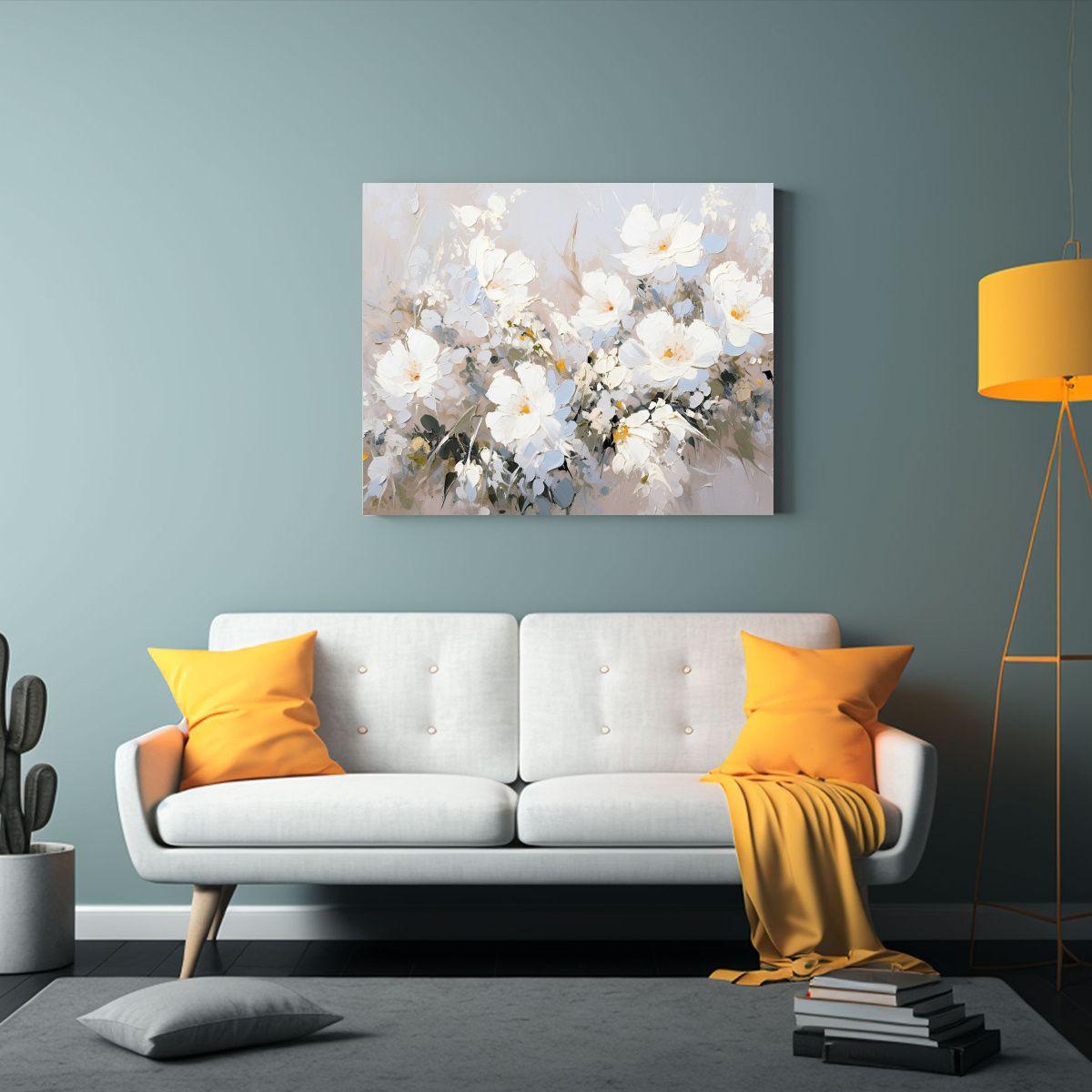 Pintura De Flores Blancas En Lienzo Estilo Moderno Para Deco 30x20cm-2
