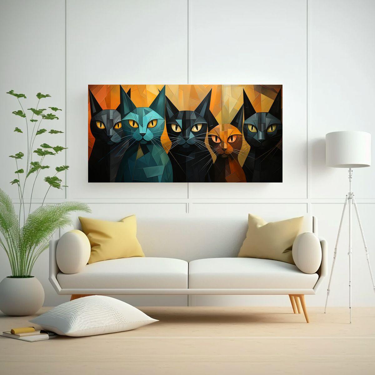 Cuadro De Gatos Negros En Composición Conceptual 120x60cm-2