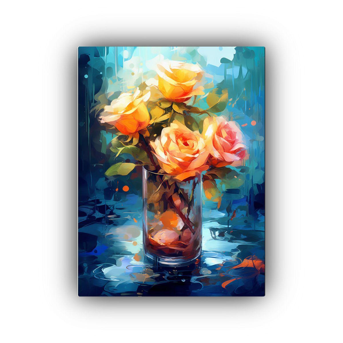 1 Florero De Cristal Con Rosas, Toques De Pintura 50x75cm-0