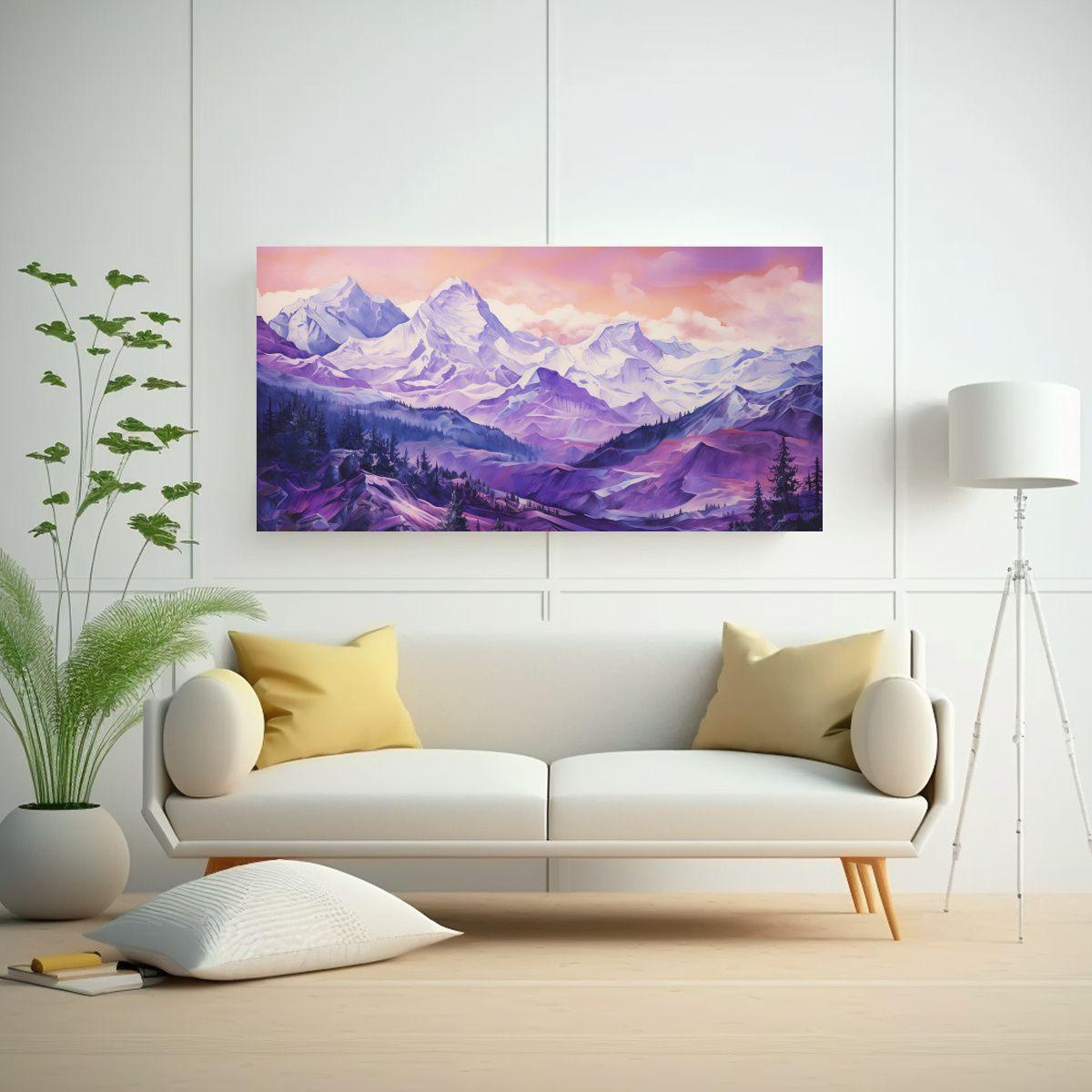 Paisajes Montañosos Púrpuras En Lienzo Estilo 140x70cm-2