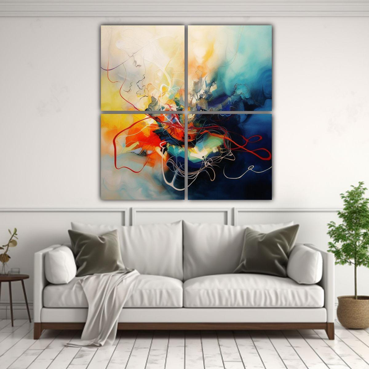 Cuatro Telas En Bastidor De Arte Abstracto 160x160 Cm-2