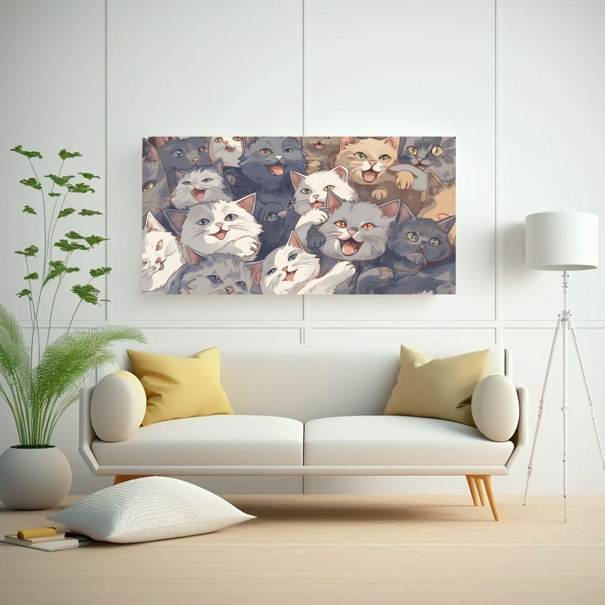Pintura Decorativa De Gatos Sonrientes En Alta 60x30cm-2