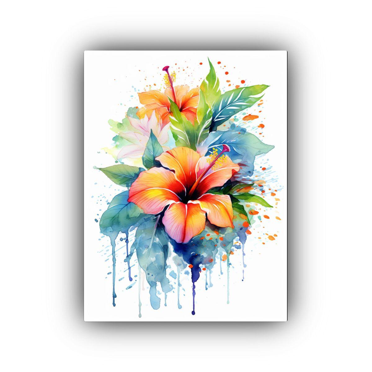 Arte De Pared Dibujo Floral Acuarela Flores 40x60cm-0
