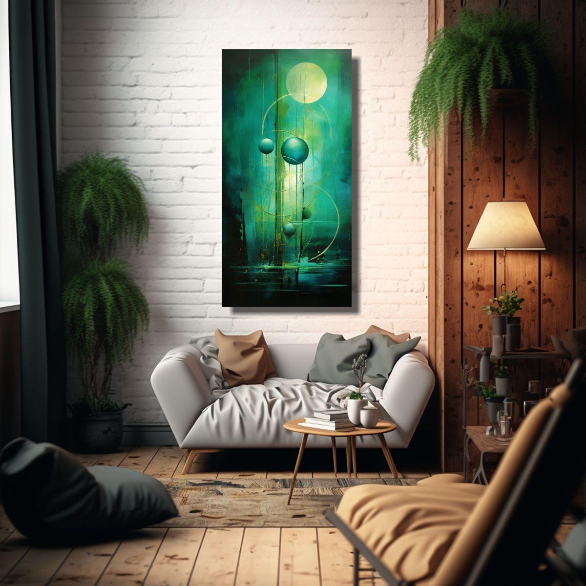Cuadros Abstractos De Lienzo Verde Agua 70x140cm-2