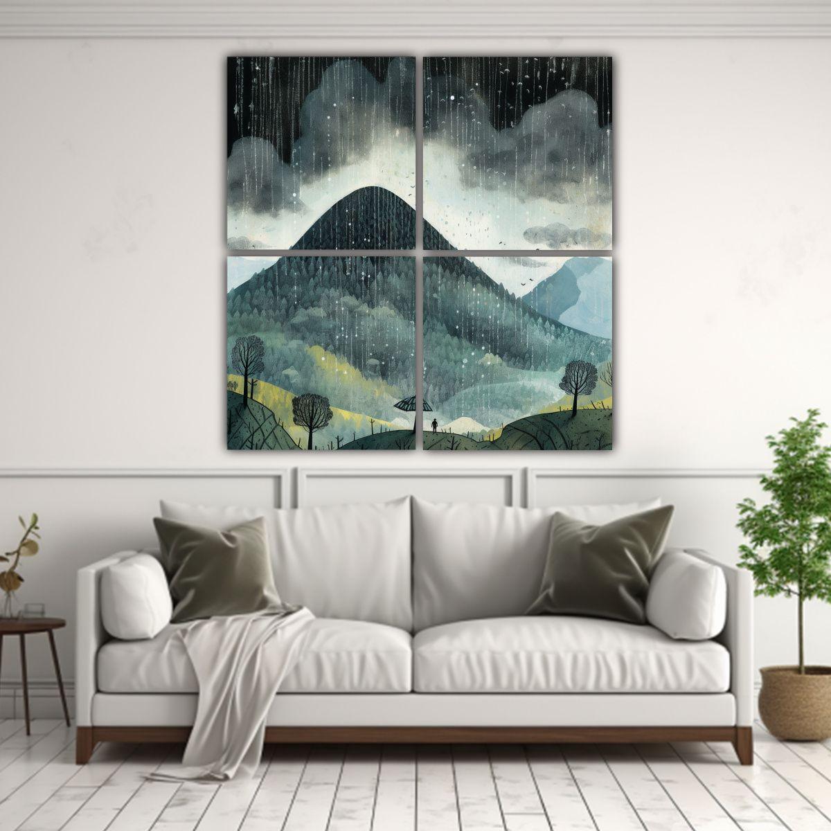 Cuatro Paisajes Intensos Con Lluvia Y Nubes 80x80 Cm-2