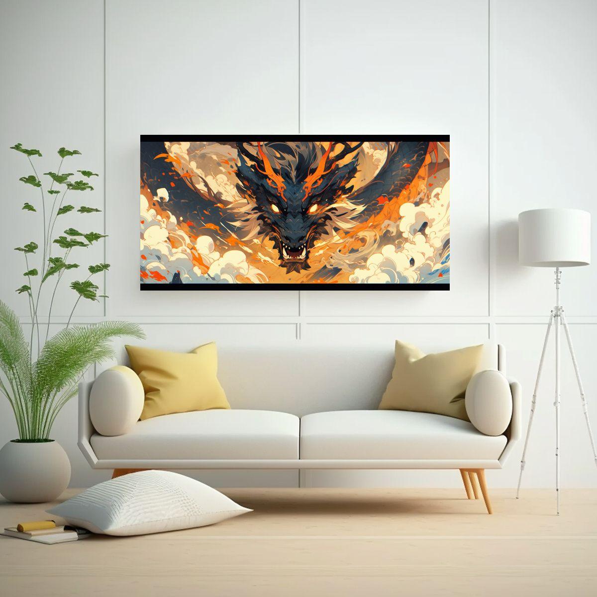 Pinturas De Decoración Multicolor Con Dragón En  80x40cm-2