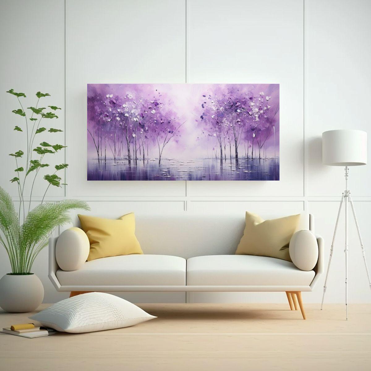 Pintura En Púrpura Y Plata Estilo Decorativo: 140x70cm-2