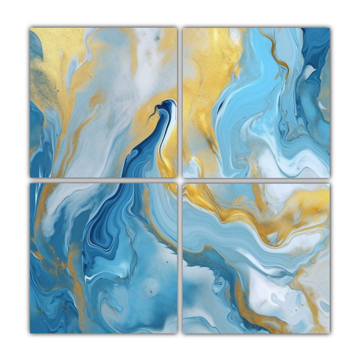 Cuadro Abstracto Azul Y Dorado, Arte De Pared 100x100 Cm-0