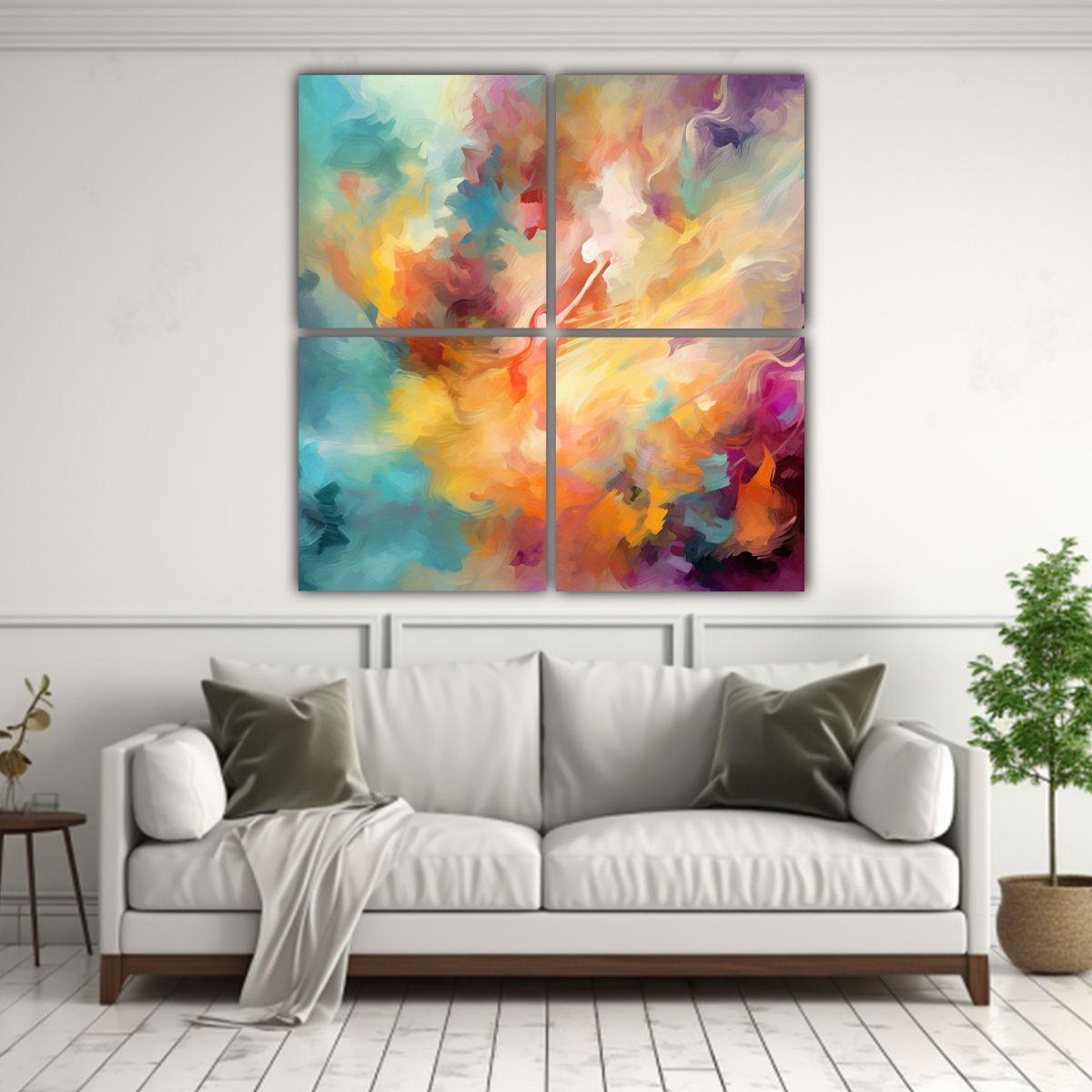 Explosión De Colores Pastel: 4 Lienzos De Tela 60x60 Cm-2