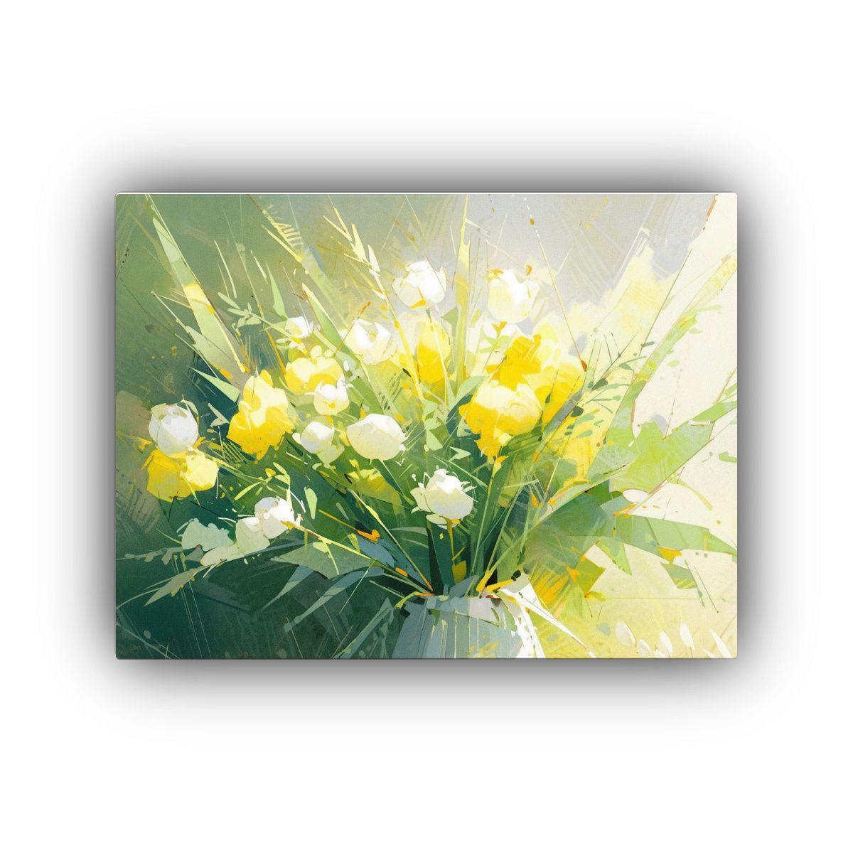 Pintura En Lienzo De Flores Amarillas Y Verdes De Alta Calid 90x60cm-0