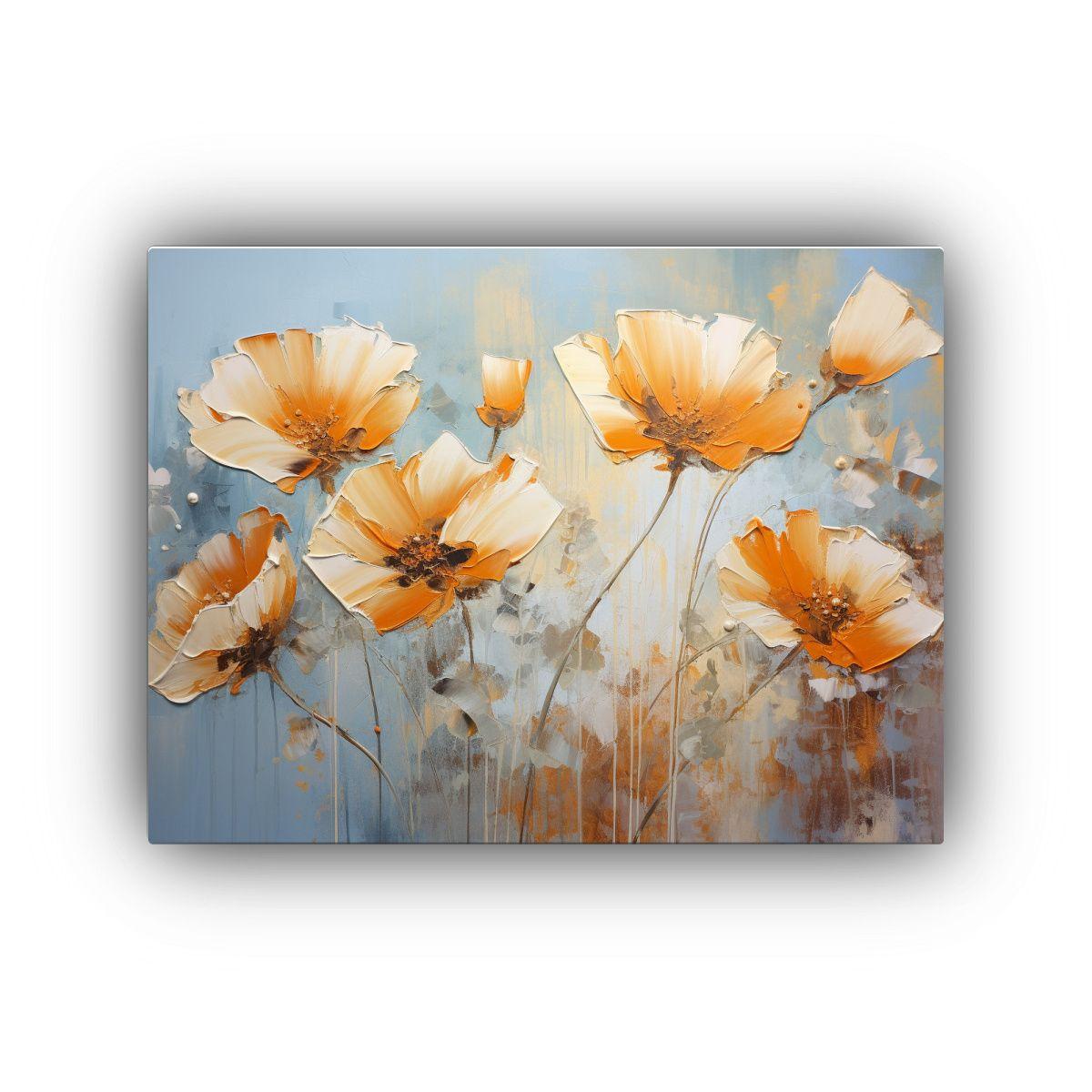 Cuadro Floral Espectacular En Tonos Naranja Y Dorado Para De 120x80cm-0