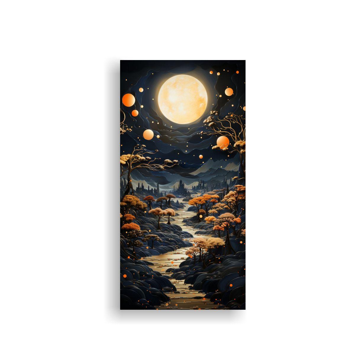 Pintura Decorativa Montaña Nocturna Paisaje 20x40cm-0