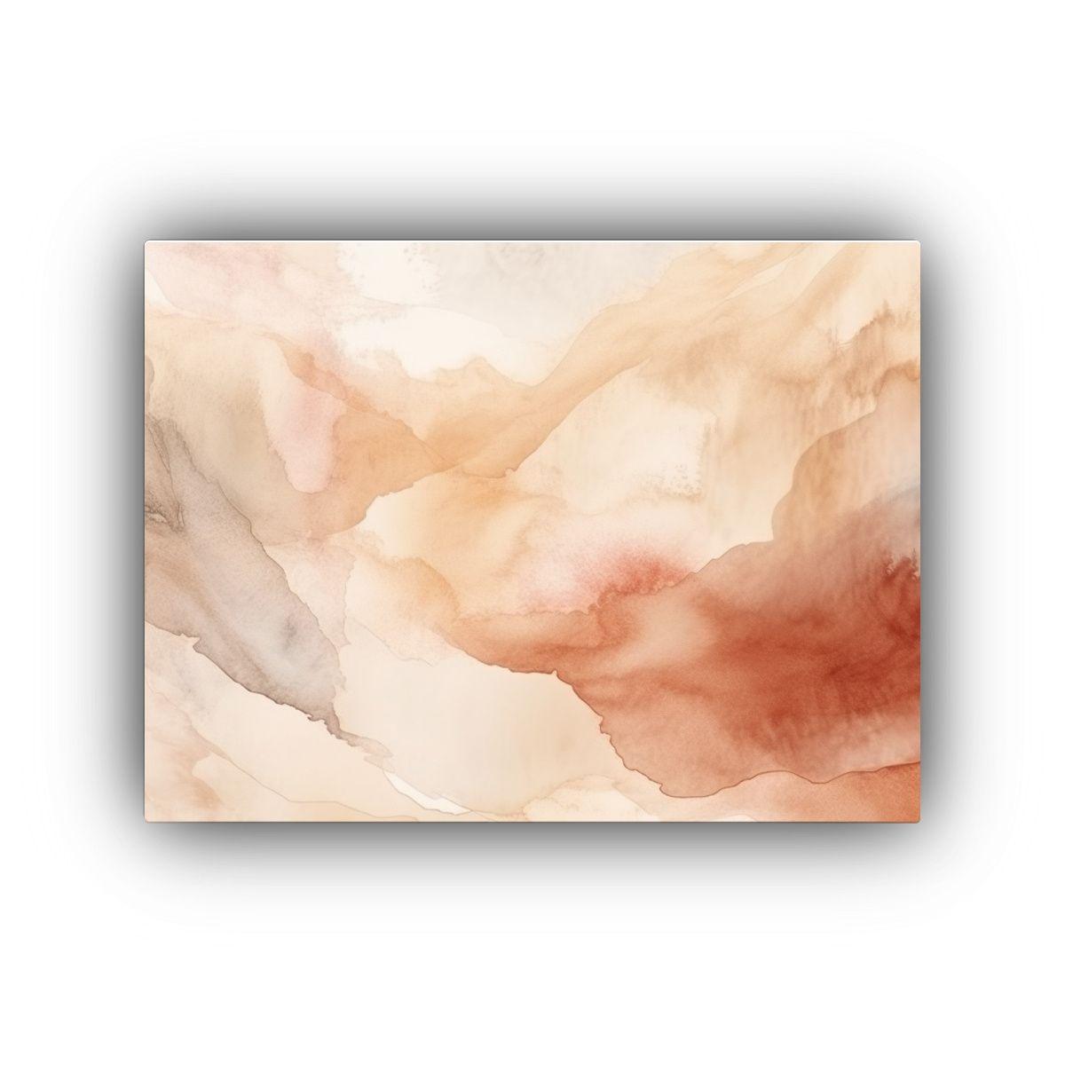 Cuadro Tela Vintage Abstracto Acuarela Beige Y Teja Suave. 30x20cm-0