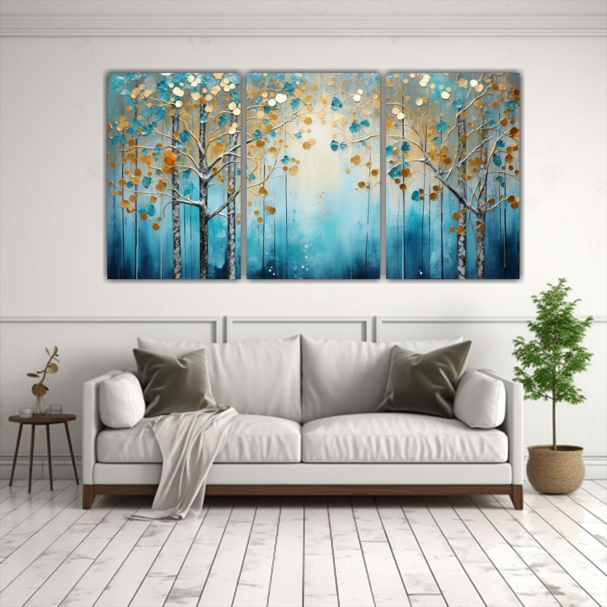 Tres Lienzos De Tela Moderno Living En Colores 120x60 Cm-2