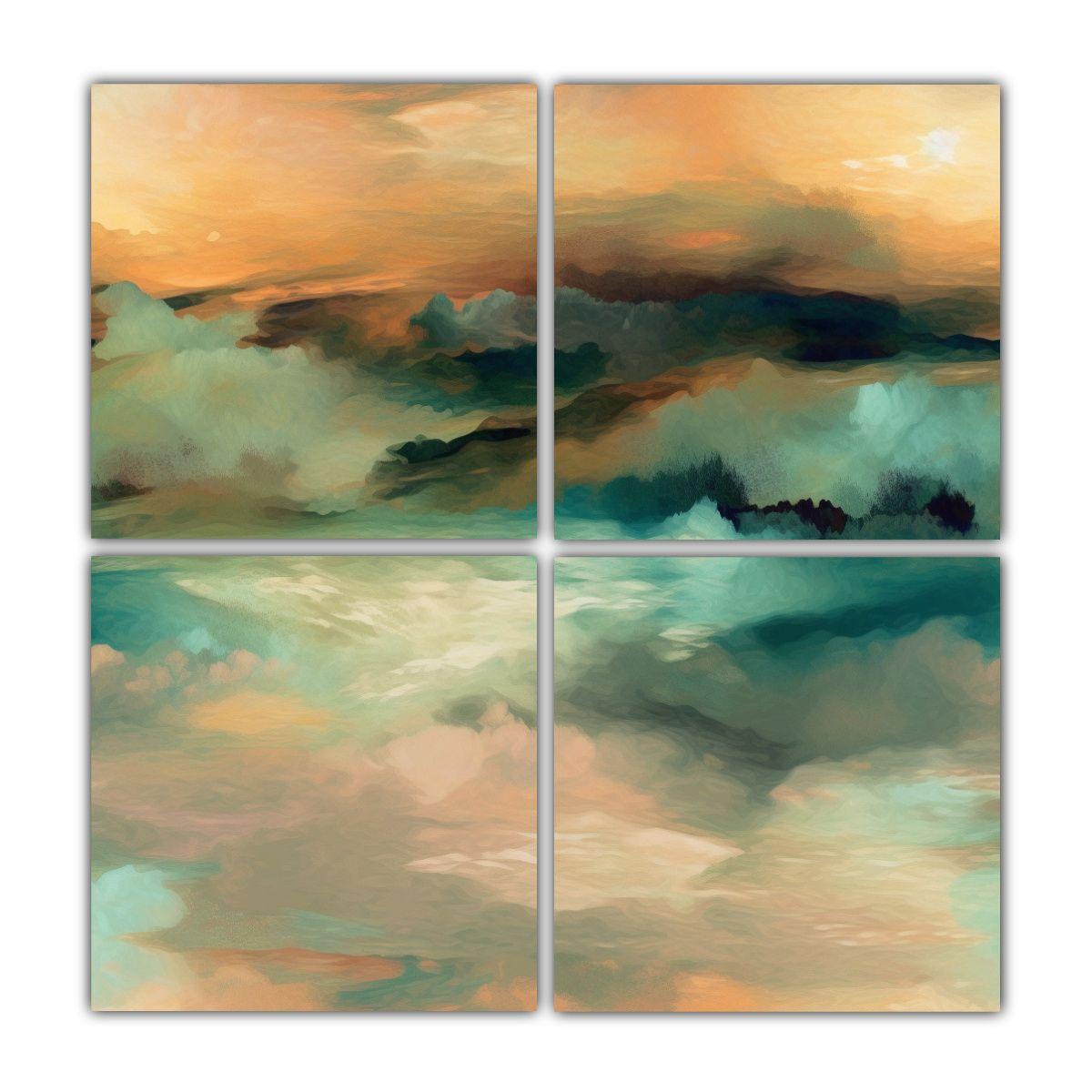 Cuatro Telas En Bastidor Moderno Impresionante 40x40 Cm-0