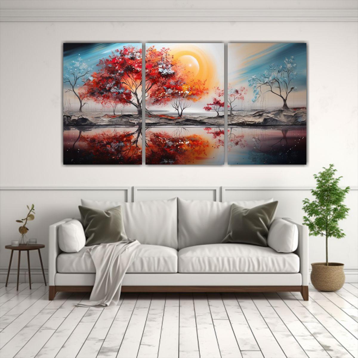 Pinturas Minimalistas En Rojo Y Dorado En Estilo 150x75 Cm-2