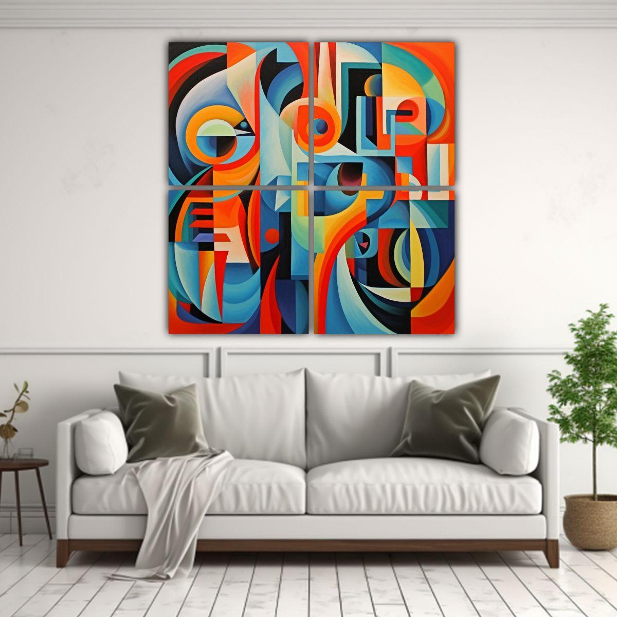 Adorno En Estilo Futurista Abstracto Cubista De 100x100 Cm-2