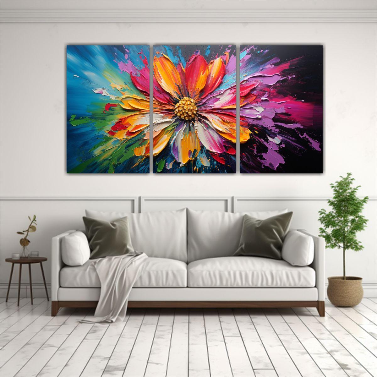 Cuadro Surrealista De Flores Arcoíris En Bastidor 120x60 Cm-2