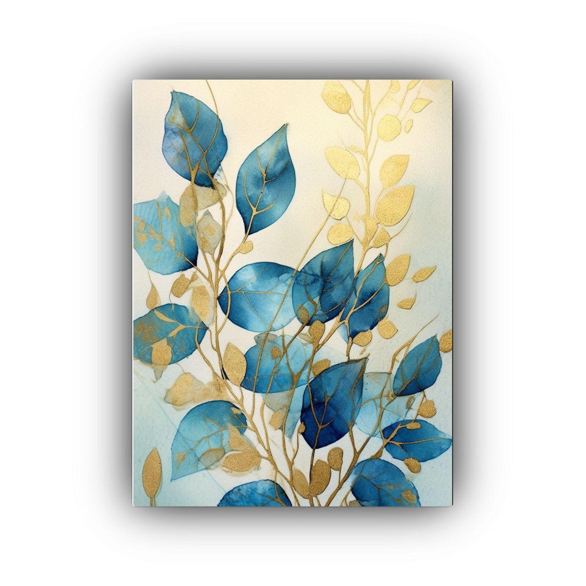 Cuadro Abstracto De Lienzo En Tonos Azules Y 20x30cm-0