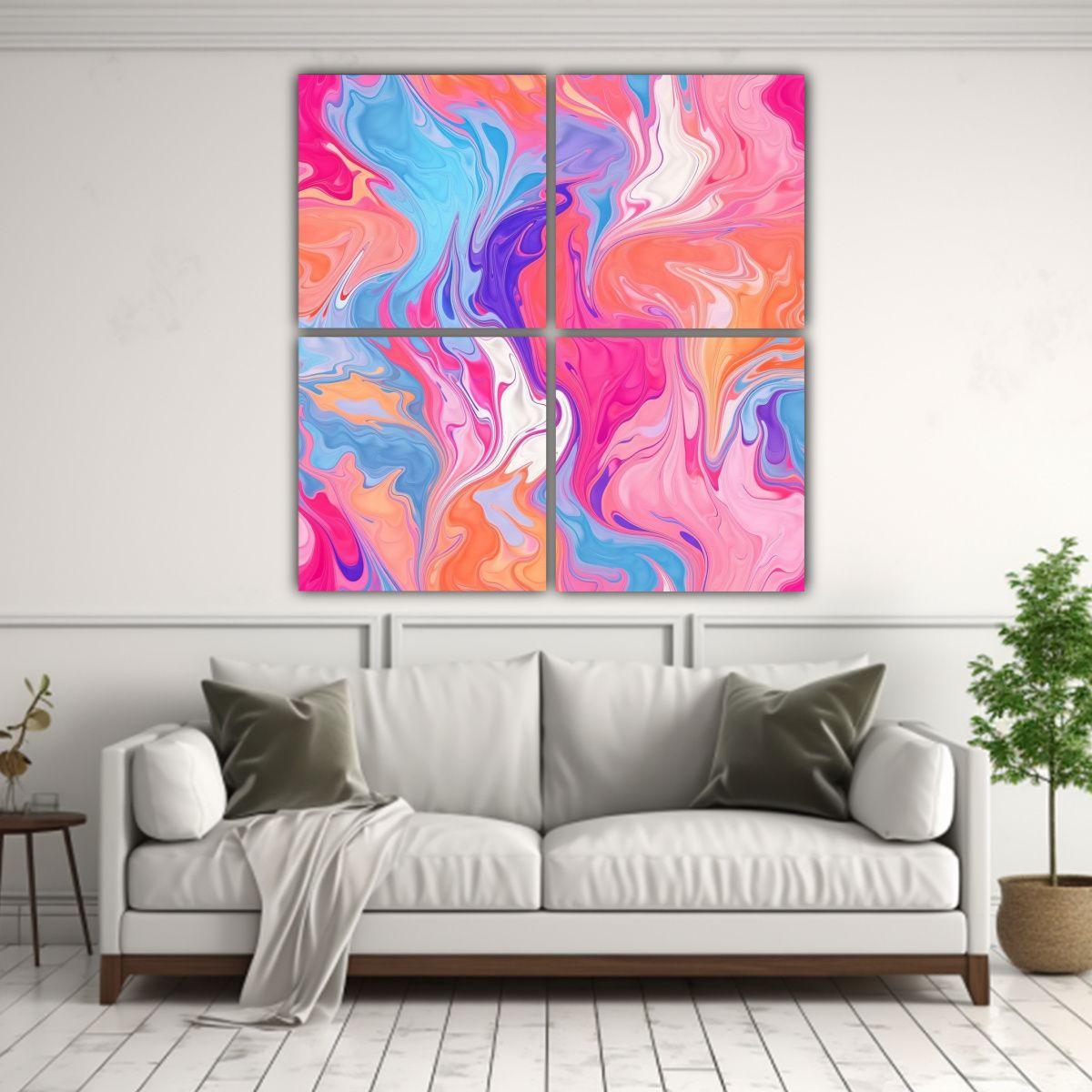 Cuatro Lienzos De Tela Creativa Luminosa Marble 60x60 Cm-2