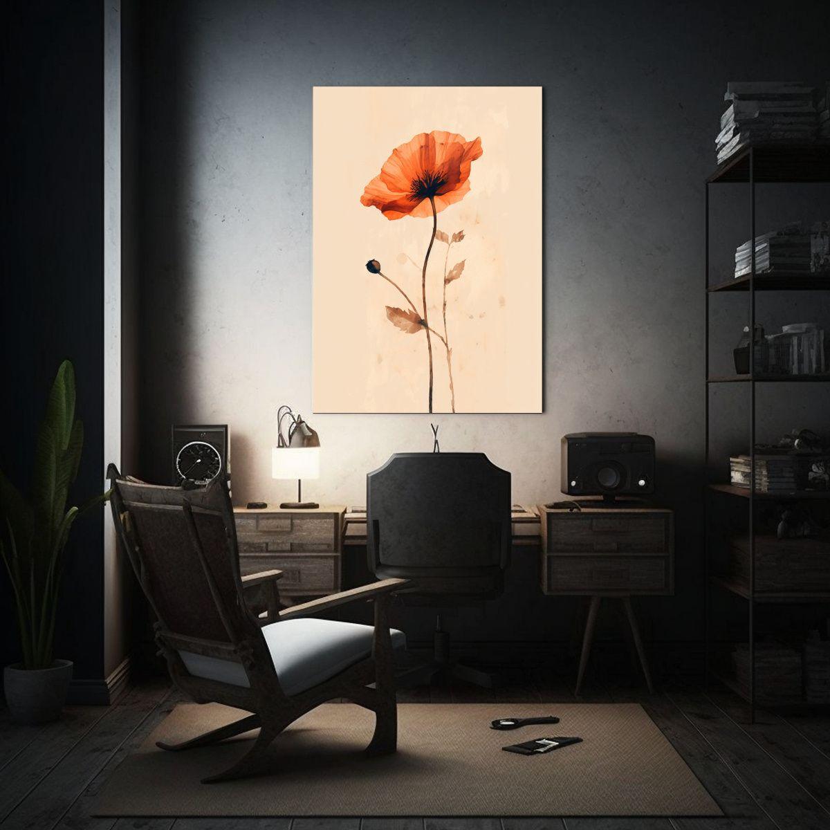 Pintura Abstracta Para Sala: Flor De Amapola 50x75cm-2