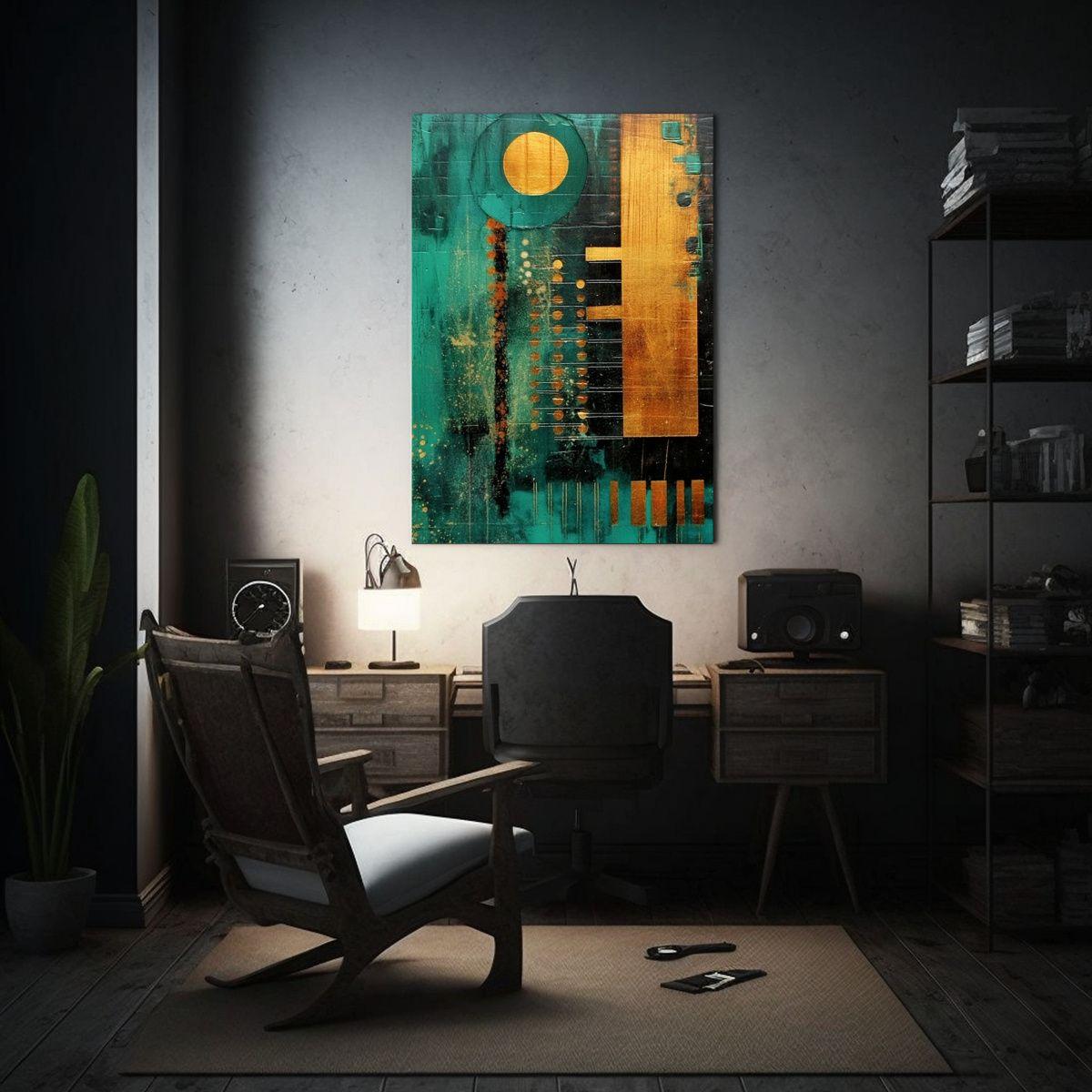Pintura En Tela Vintage Verde Oscuro Y Dorado 60x90cm-2