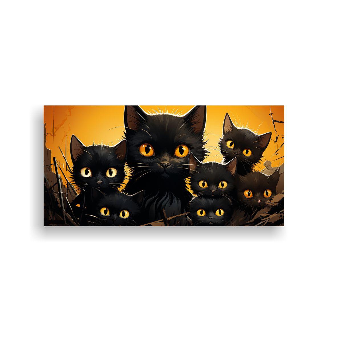 Cuadro De Lienzo Con Montón De Gatos Negros 80x40cm-0