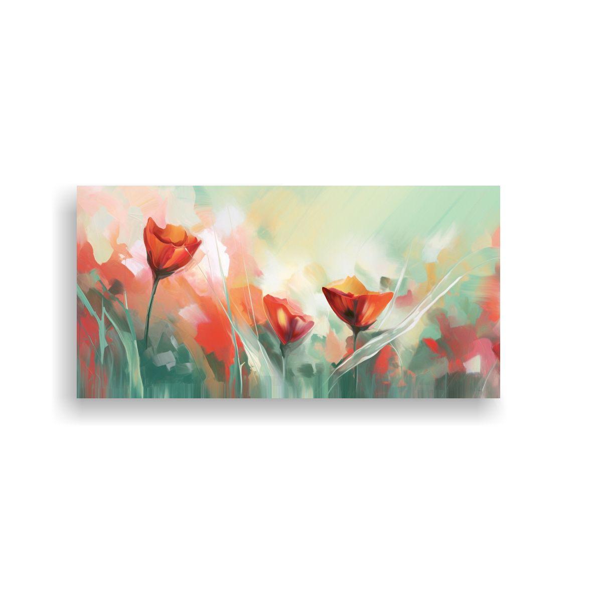 Cuadro Abstracto Floral Rojo Y Verde 140x70cm-0