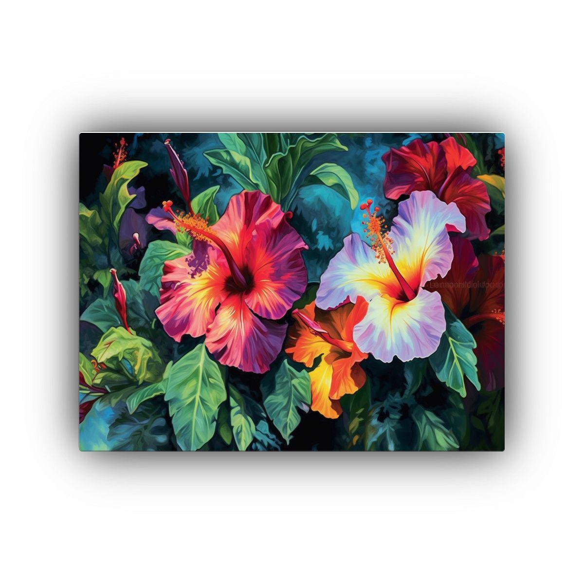 Pintura De Hibisco En Floración En El Medio 50x40cm-0