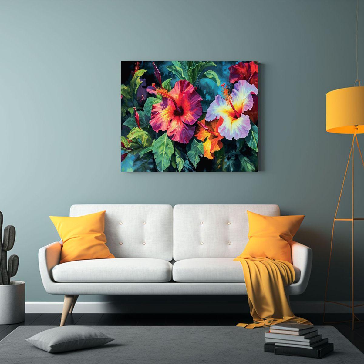 Pintura De Hibisco En Floración En El Medio 50x40cm-2