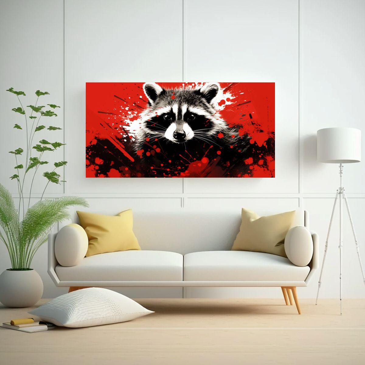 Poder A Raccoon In Red AND Black Colors En Arte 40x20cm-2