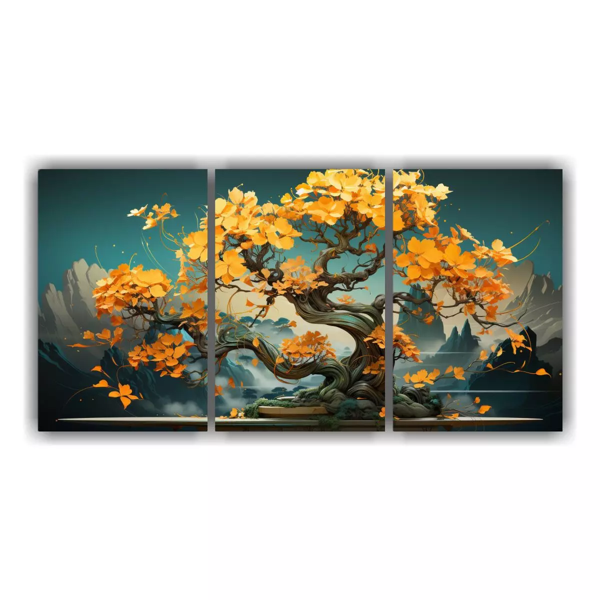 Set 3 Cuadros Decoración Bougainvillea Bonsái 240x120 Cm-0