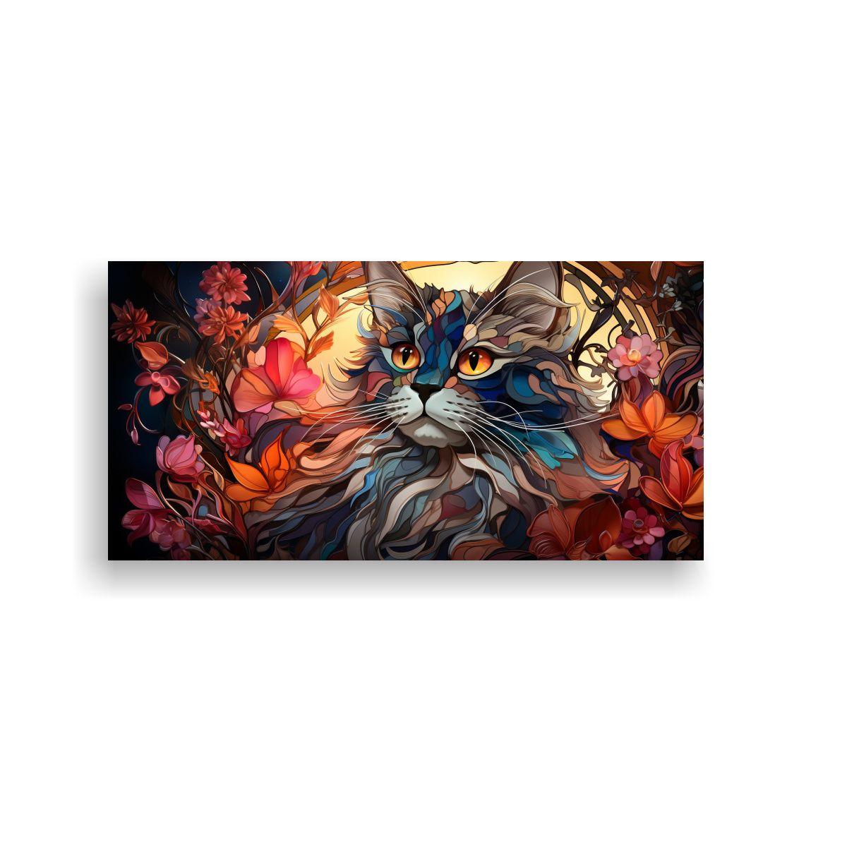 Pintura De Gato Sonriente En Vitral: Decoración 100x50cm-0