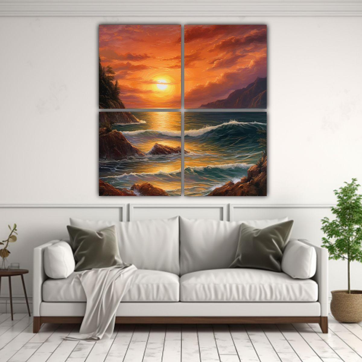 Cuadro De Tela Inspirador: Atardecer Único Junto 160x160 Cm-2