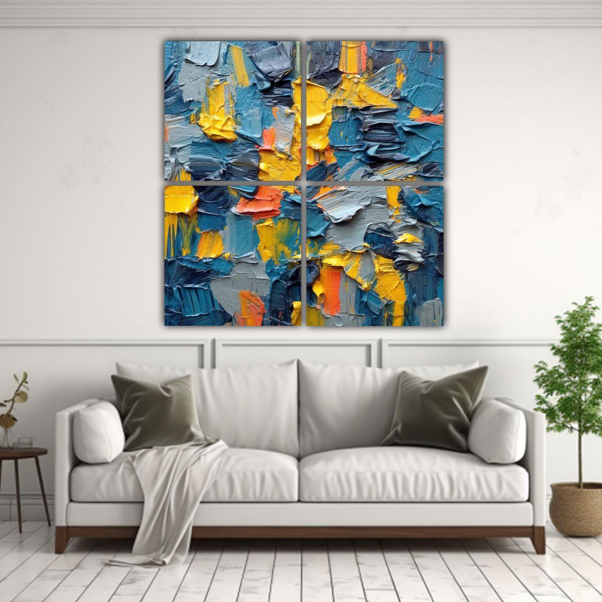 Cuatro Lienzos Pinturas Vintage Figuras Abstractas 200x200 Cm-2